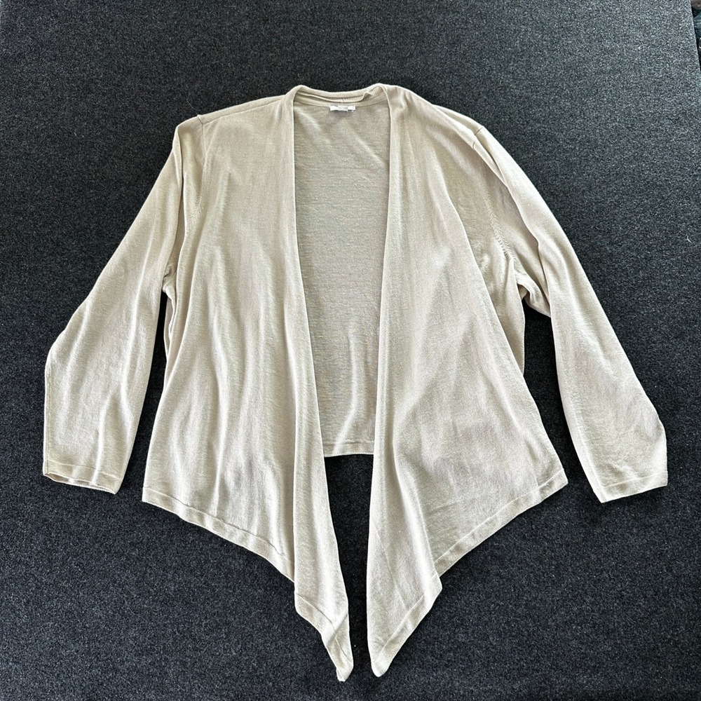 J. Jill Linen Blend Open Front Cardigan Beige Sharkbite Hem Sweater Womens XL